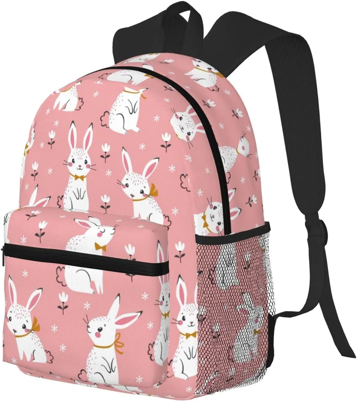 Cute White Rabbit Print Comfortable Backpack,Your Essential Casual Travel Bag For Outdoor Adventures