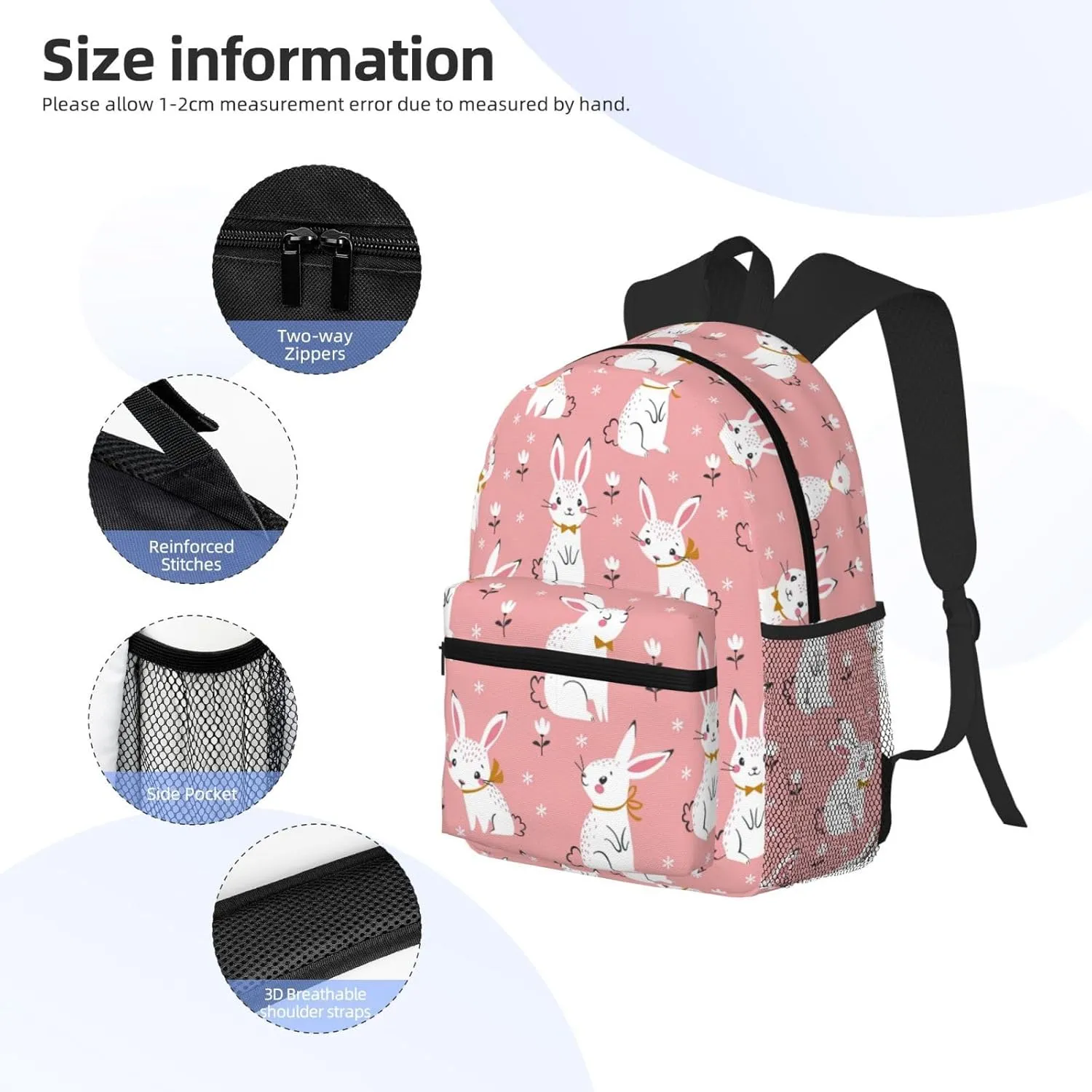 Cute White Rabbit Print Comfortable Backpack,Your Essential Casual Travel Bag For Outdoor Adventures