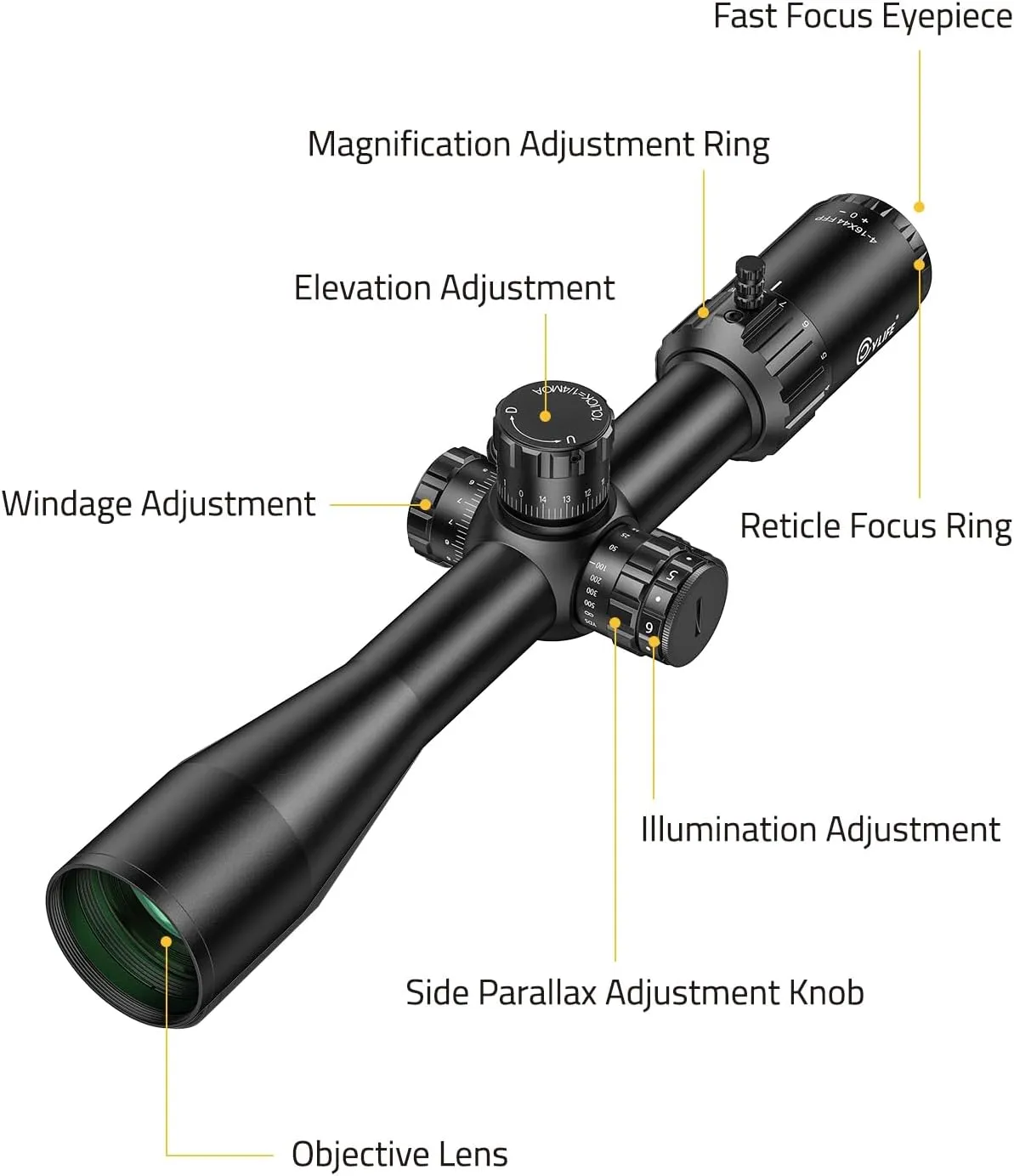 CVLIFE BearPower FFP Rifle Scope - First Focal Plane Scope with Illuminated Reticle, Zero Stop, Parallax Adjustment, Scope Rings - Long Range Riflecope for Hunting 30mm Tube