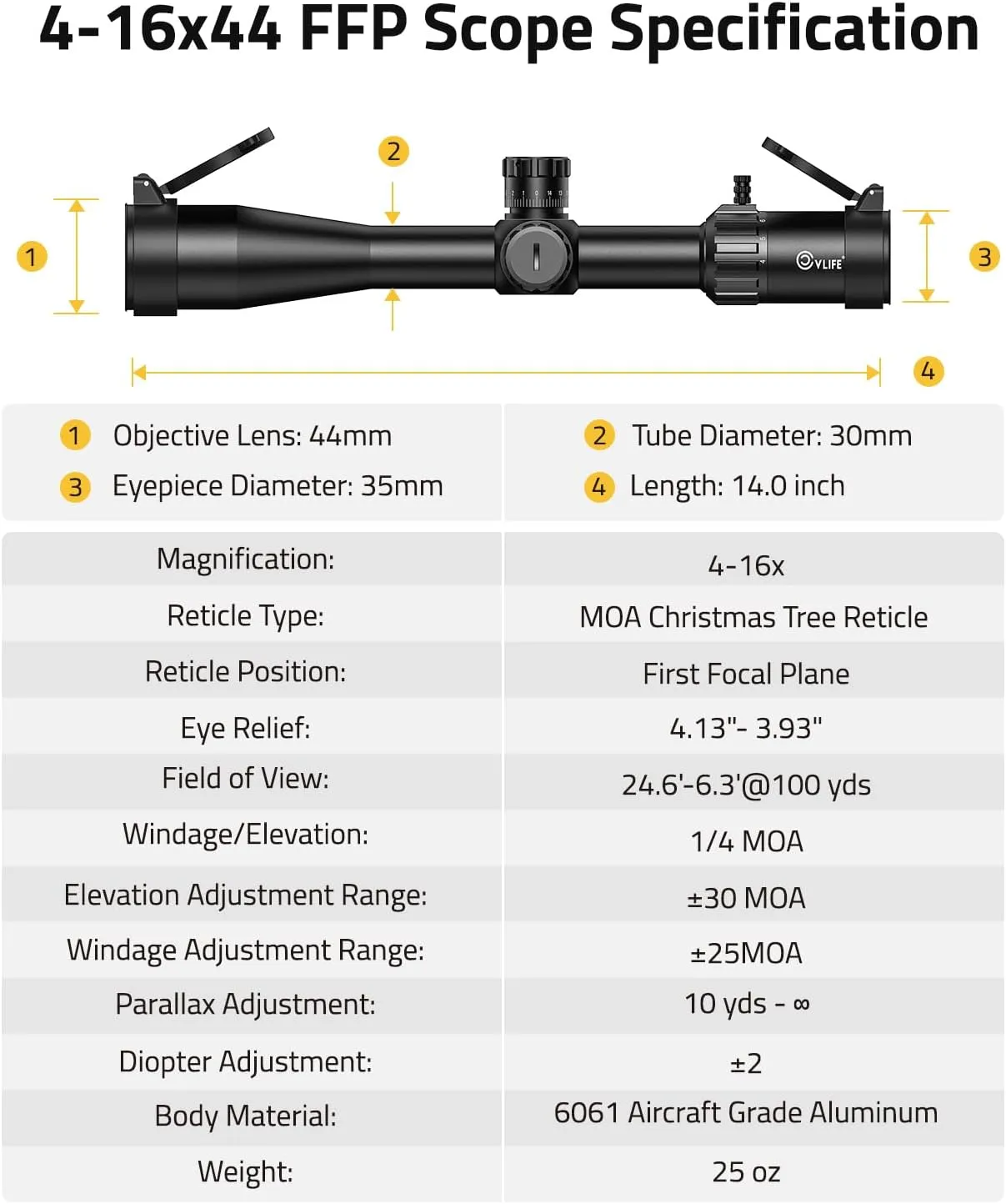 CVLIFE BearPower FFP Rifle Scope - First Focal Plane Scope with Illuminated Reticle, Zero Stop, Parallax Adjustment, Scope Rings - Long Range Riflecope for Hunting 30mm Tube