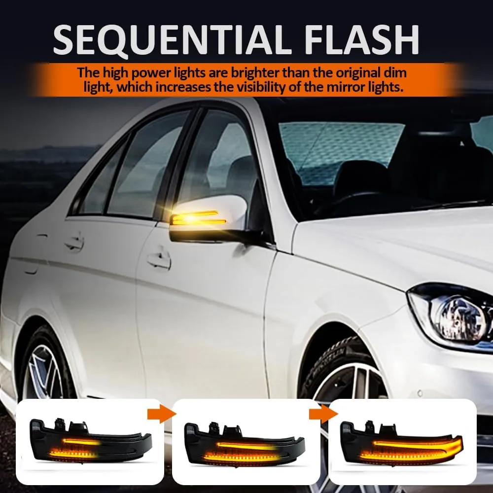 D-Lumina Dynamic LED Side Mirror Sequential Turn Signal Lights Smoked Lens for Merce-des Benz A/B/C/E/S/CLA/GLA/GLK/CLS Class W204 W176 W212 W246 W221 C250 C300 C350, Side Marker Blinkers Mirror Light