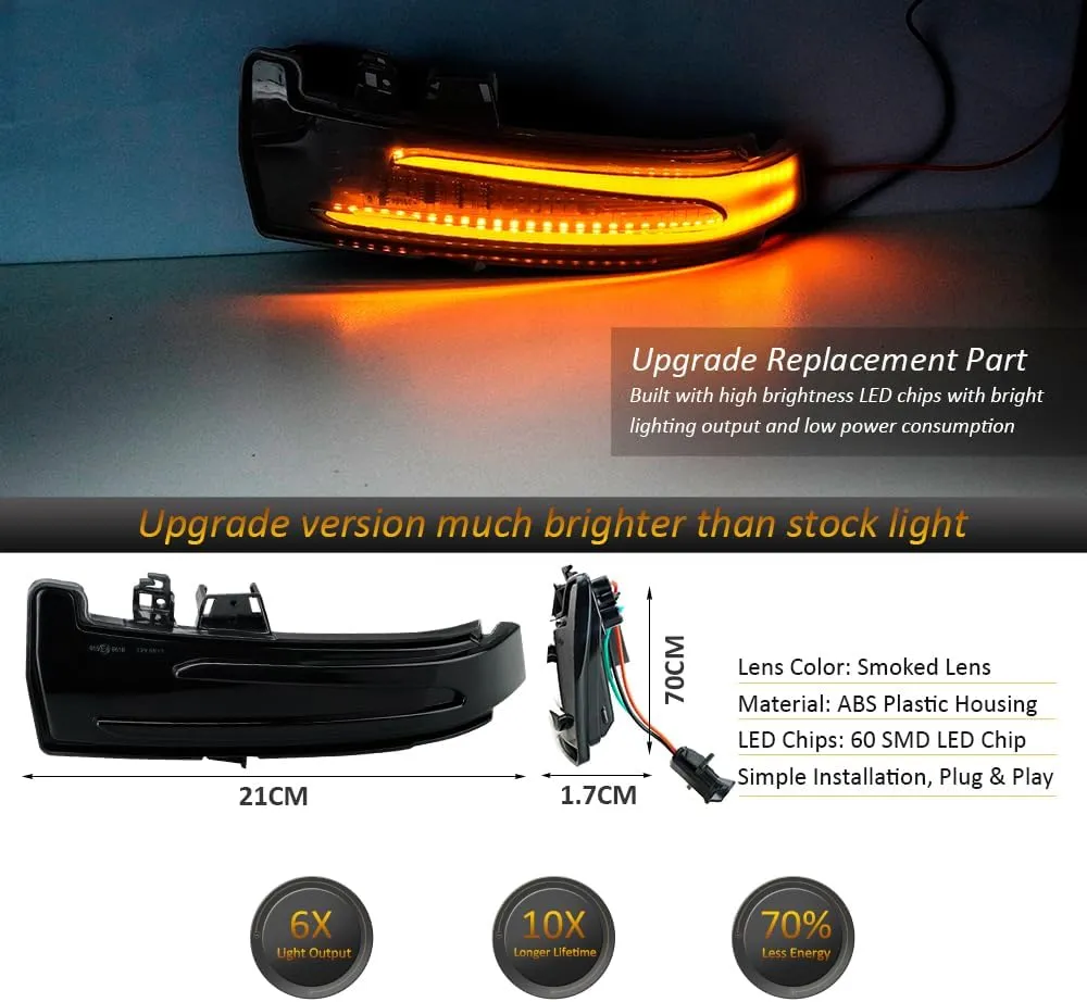 D-Lumina Dynamic LED Side Mirror Sequential Turn Signal Lights Smoked Lens for Merce-des Benz A/B/C/E/S/CLA/GLA/GLK/CLS Class W204 W176 W212 W246 W221 C250 C300 C350, Side Marker Blinkers Mirror Light