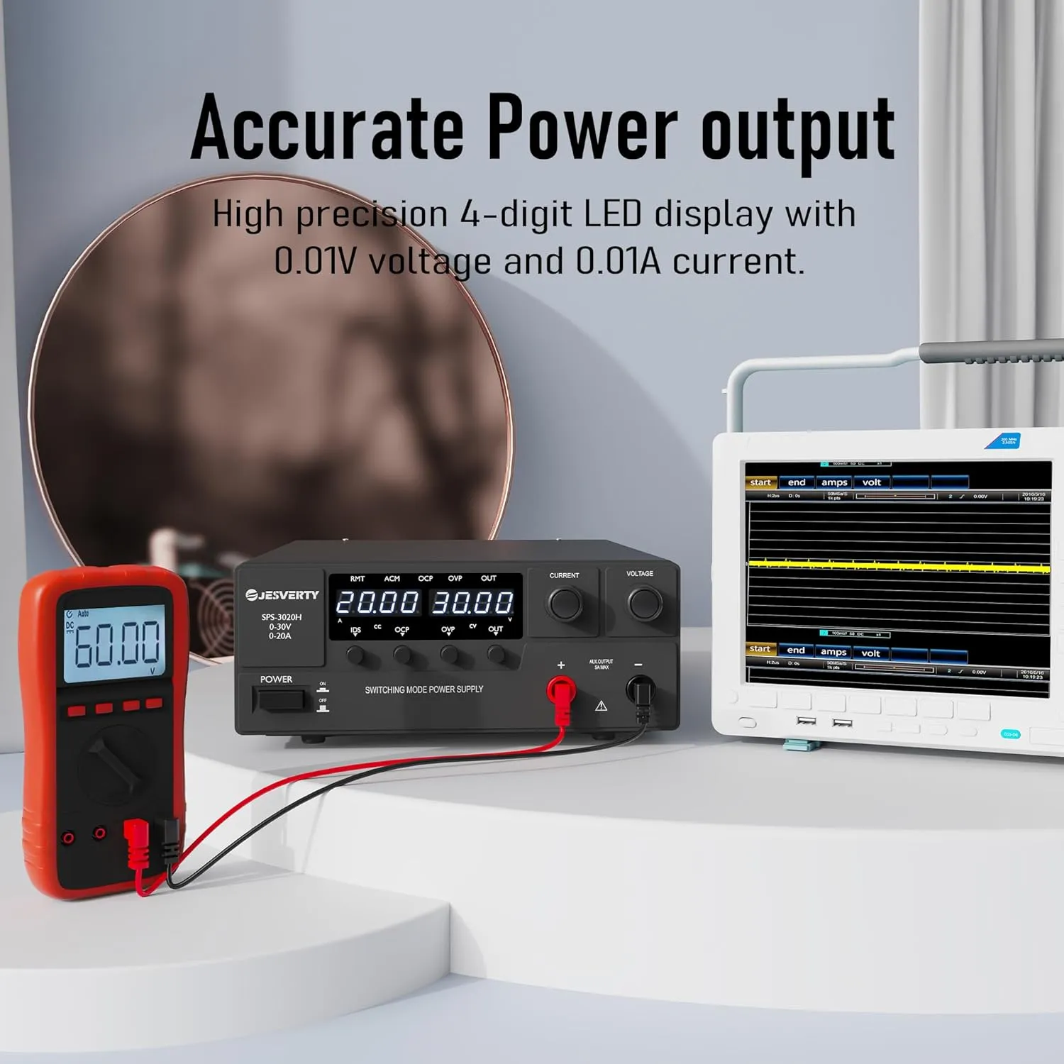 DC Power Supply Variable, 0-30V 0-20A 600W Switching DC Regulated Bench Power Supply with Encoder Knob, Output On/Off Switch, 4-Digit LED Display, OVP & OCP, Aux Output Terminal - SPS-3020H