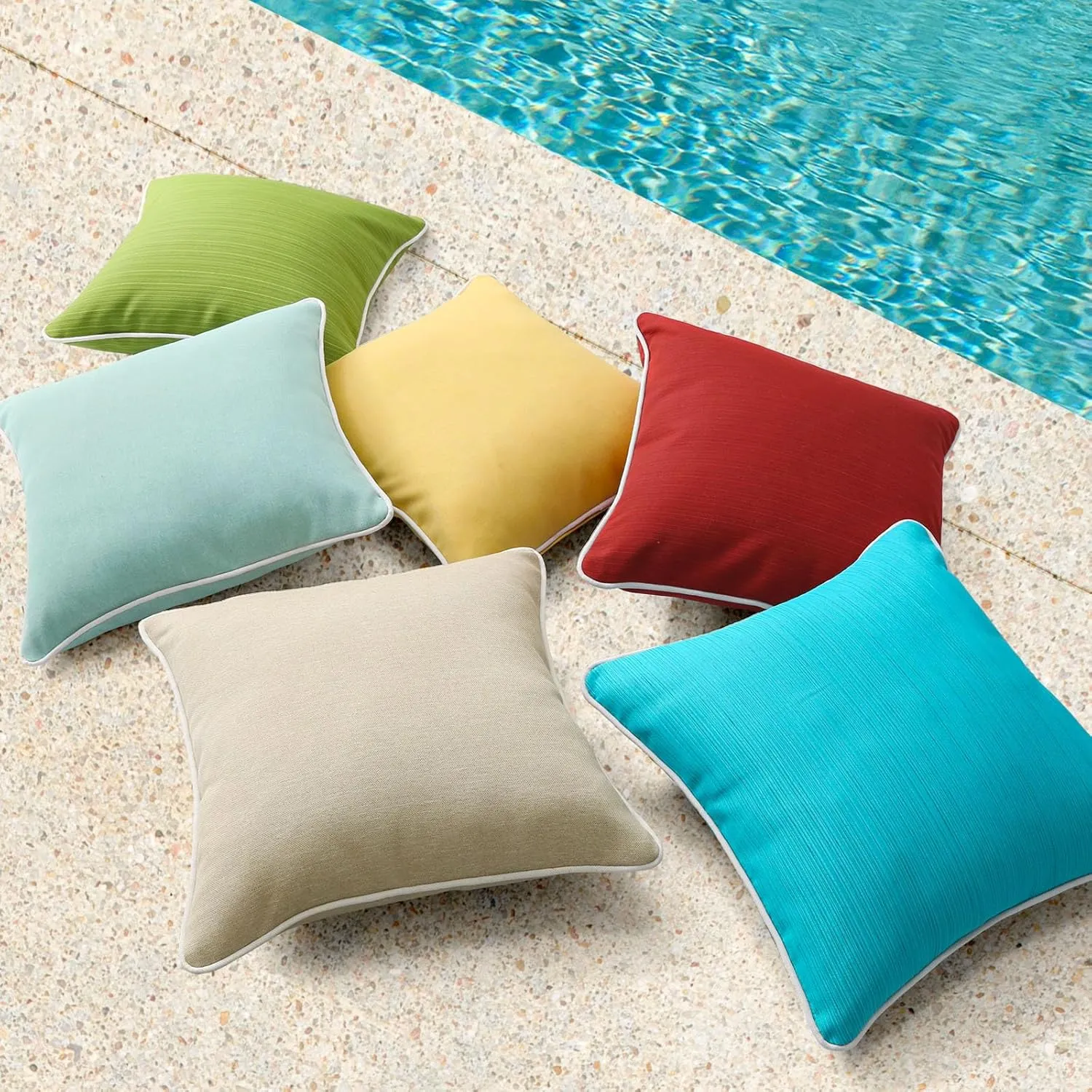 Decorative Outdoor Waterproof Throw Pillows with Inserts, Set of 4, 18" x18" Pillows for Patio, Backyard, Bed, Couch, and Patio Furniture, Aqua Green