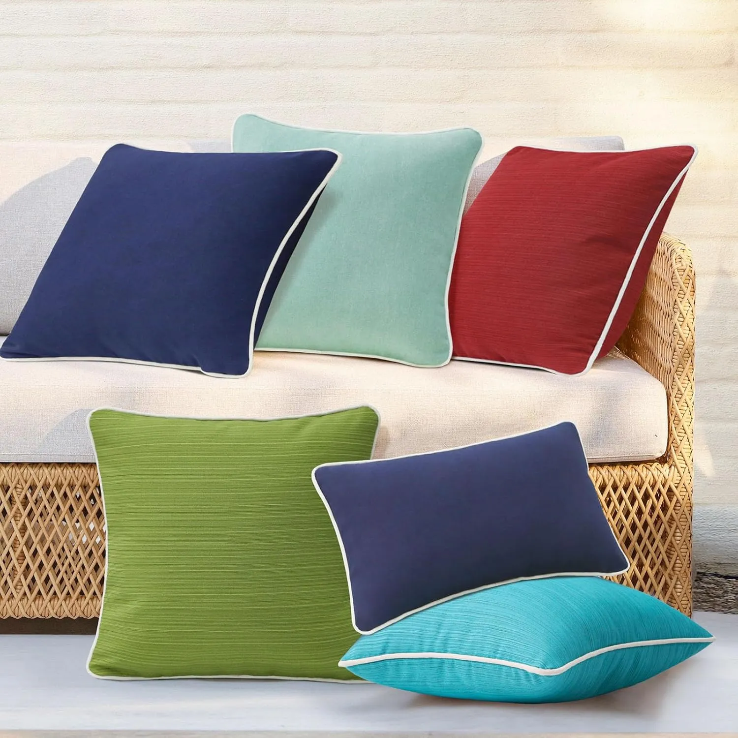 Decorative Outdoor Waterproof Throw Pillows with Inserts, Set of 4, 18" x18" Pillows for Patio, Backyard, Bed, Couch, and Patio Furniture, Aqua Green