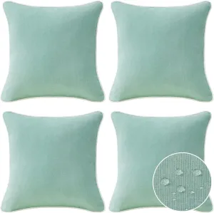 Decorative Outdoor Waterproof Throw Pillows with Inserts, Set of 4, 18" x18" Pillows for Patio, Backyard, Bed, Couch, and Patio Furniture, Aqua Green