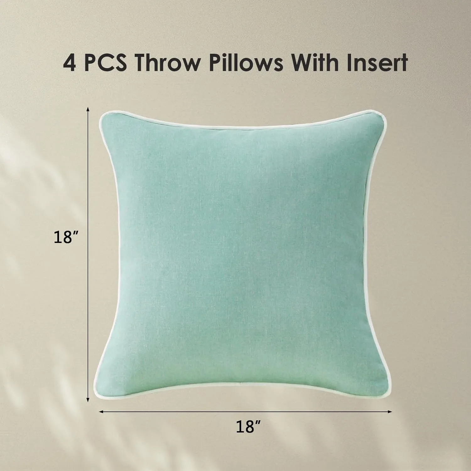Decorative Outdoor Waterproof Throw Pillows with Inserts, Set of 4, 18" x18" Pillows for Patio, Backyard, Bed, Couch, and Patio Furniture, Aqua Green