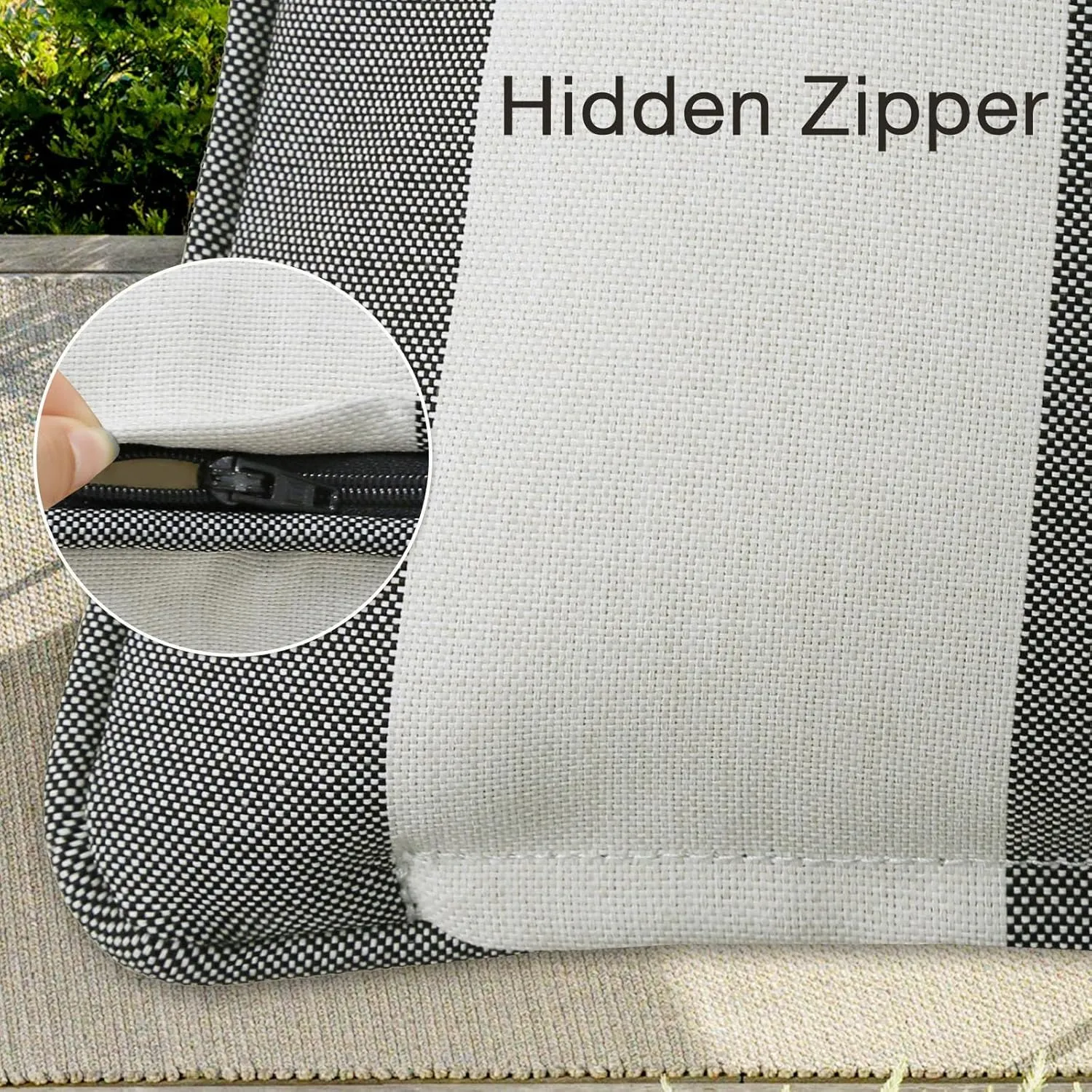 Decorative Outdoor Waterproof Throw Pillows with Inserts, Set of 4, 18" x18" Pillows for Patio, Backyard, Bed, Couch, and Patio Furniture, Gray Stripe