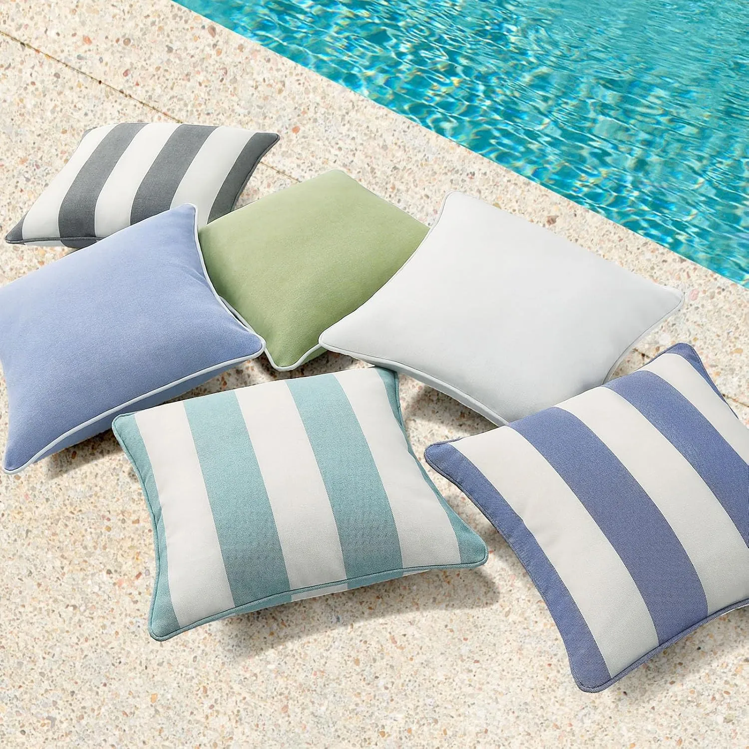 Decorative Outdoor Waterproof Throw Pillows with Inserts, Set of 4, 18" x18" Pillows for Patio, Backyard, Bed, Couch, and Patio Furniture, Gray Stripe