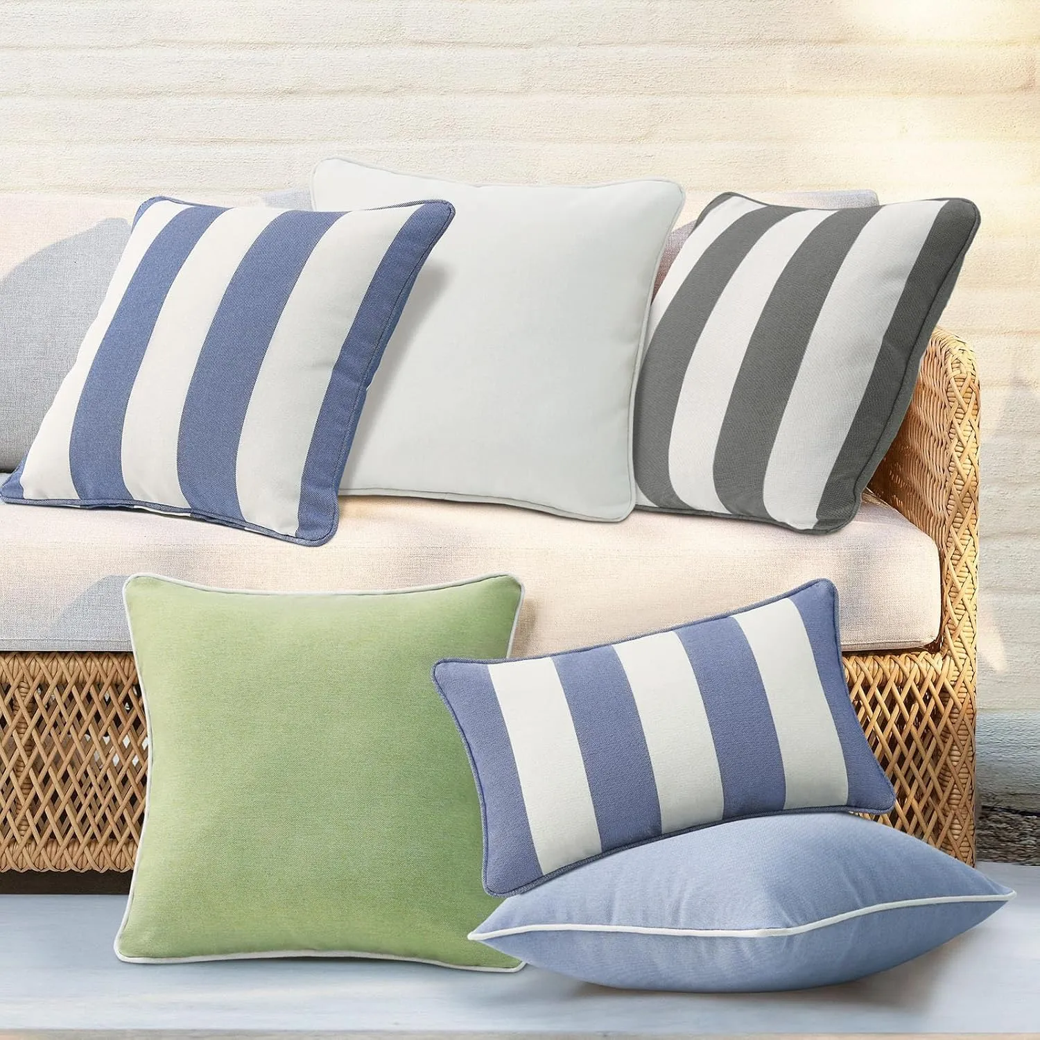 Decorative Outdoor Waterproof Throw Pillows with Inserts, Set of 4, 18" x18" Pillows for Patio, Backyard, Bed, Couch, and Patio Furniture, Gray Stripe