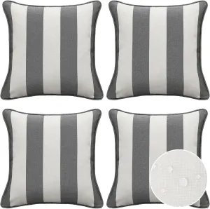 Decorative Outdoor Waterproof Throw Pillows with Inserts, Set of 4, 18" x18" Pillows for Patio, Backyard, Bed, Couch, and Patio Furniture, Gray Stripe