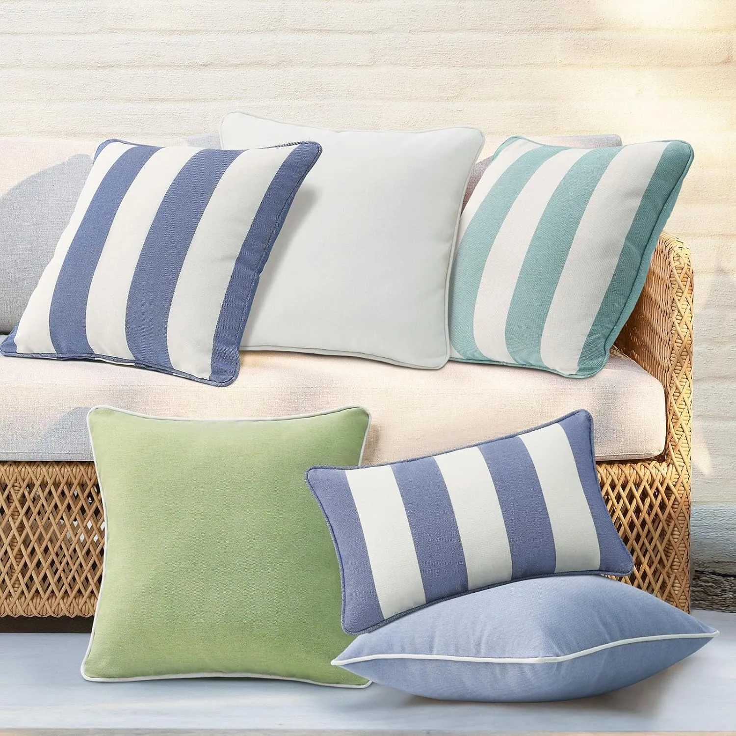 Decorative Outdoor Waterproof Throw Pillows with Inserts, Set of 4, 18" x18" Pillows for Patio, Backyard, Bed, Couch, and Patio Furniture, Linen