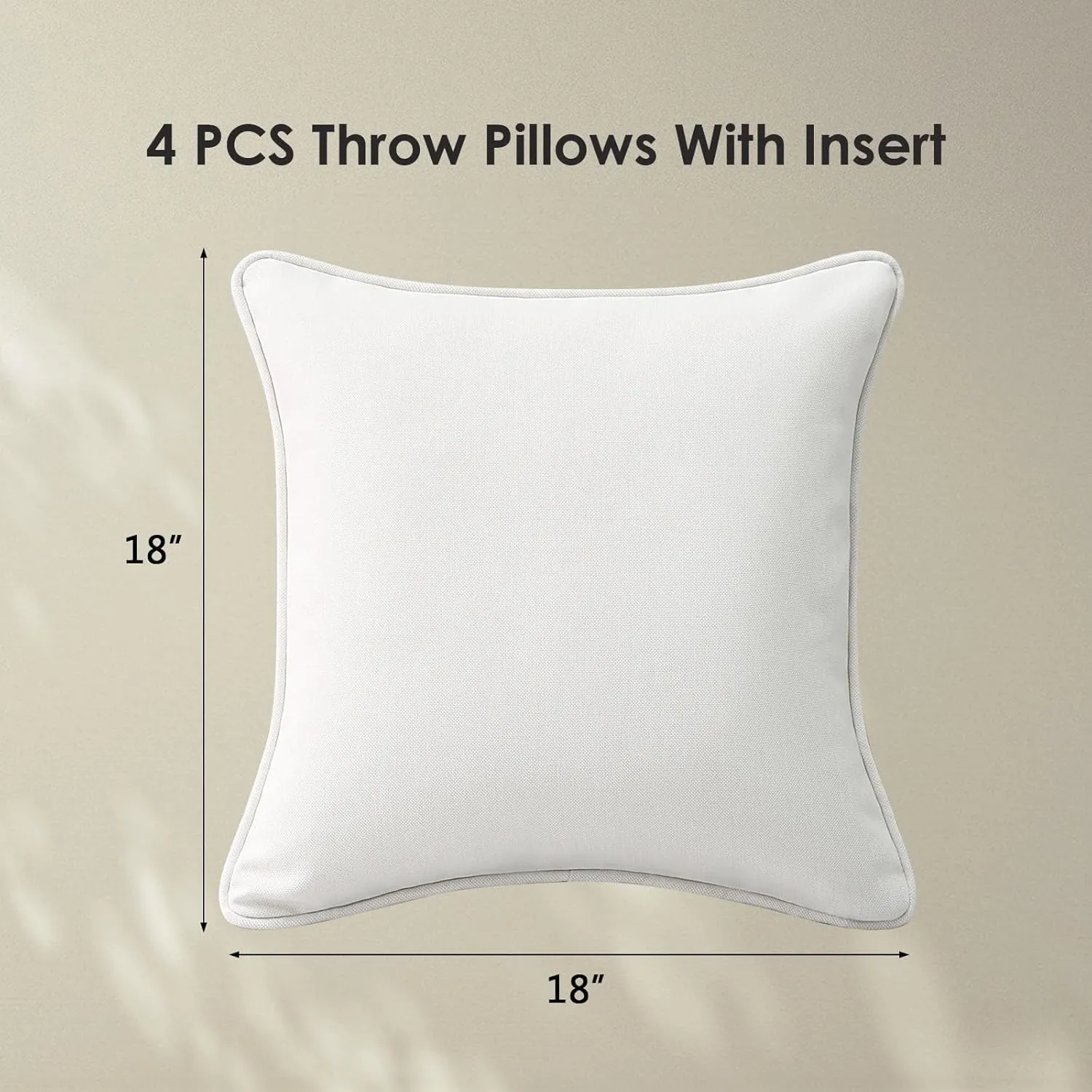 Decorative Outdoor Waterproof Throw Pillows with Inserts, Set of 4, 18" x18" Pillows for Patio, Backyard, Bed, Couch, and Patio Furniture, Linen