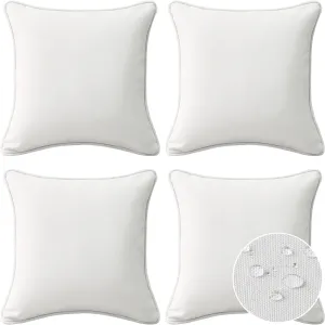 Decorative Outdoor Waterproof Throw Pillows with Inserts, Set of 4, 18" x18" Pillows for Patio, Backyard, Bed, Couch, and Patio Furniture, Linen