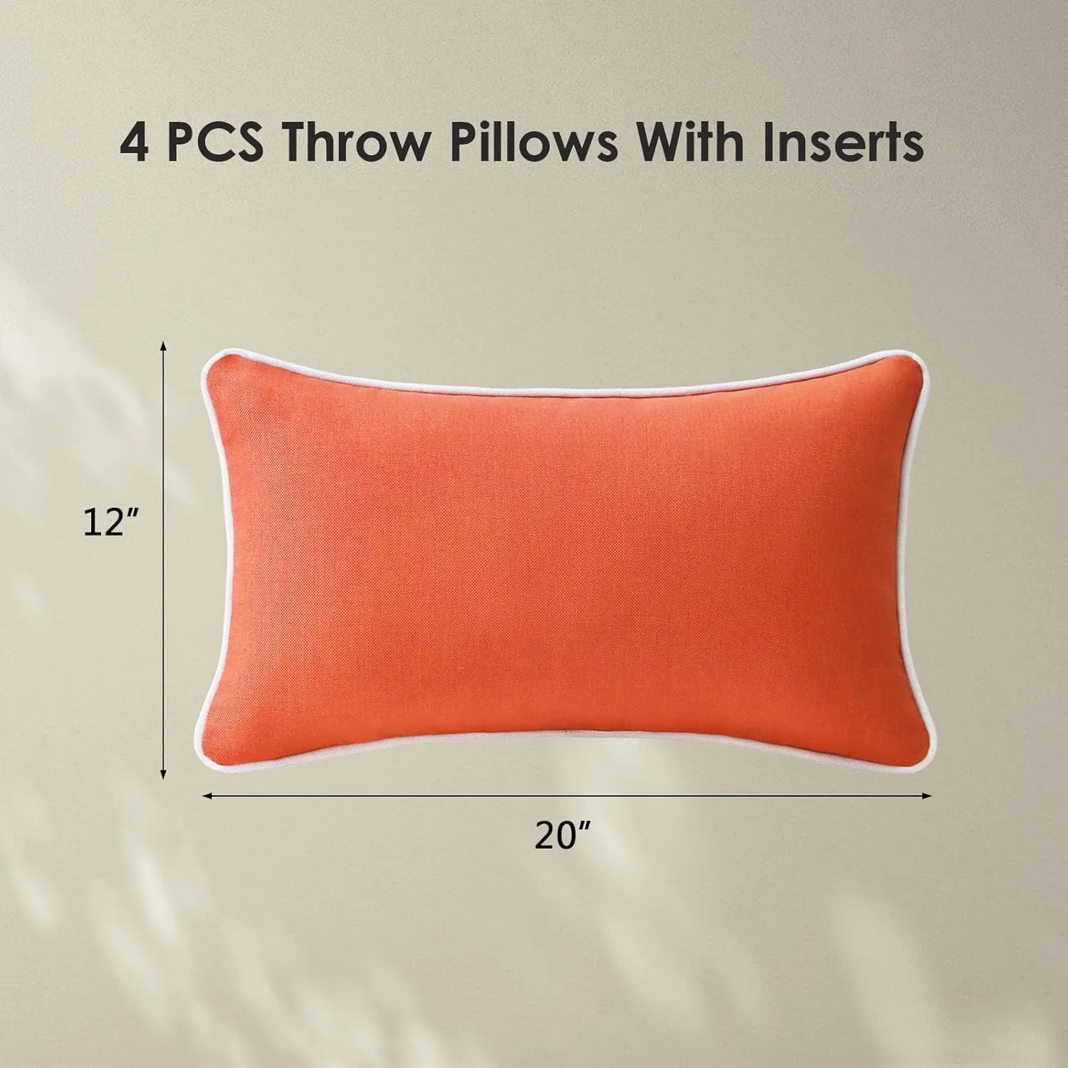 Decorative Outdoor Waterproof Throw Pillows with Inserts, Set of 4, 20" x12" Pillows for Patio, Backyard, Bed, Couch, and Patio Furniture, Coral Orange