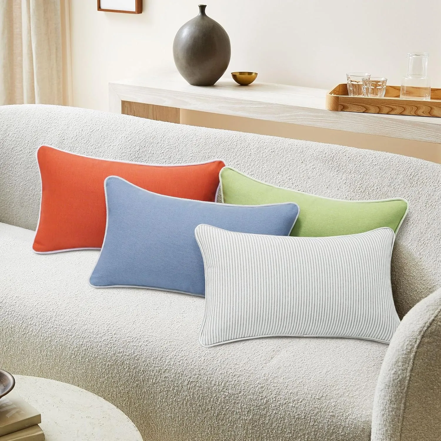 Decorative Outdoor Waterproof Throw Pillows with Inserts, Set of 4, 20" x12" Pillows for Patio, Backyard, Bed, Couch, and Patio Furniture, Coral Orange