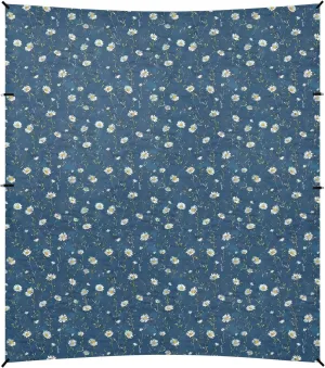 Denim Blue Little Flowers Foldable Beach Cabana UPF50 Easy Setup Portable Sun Shelter with Sandbags, Sand Shovel, Poles for Camping, Picnics, Backyard & Fishing