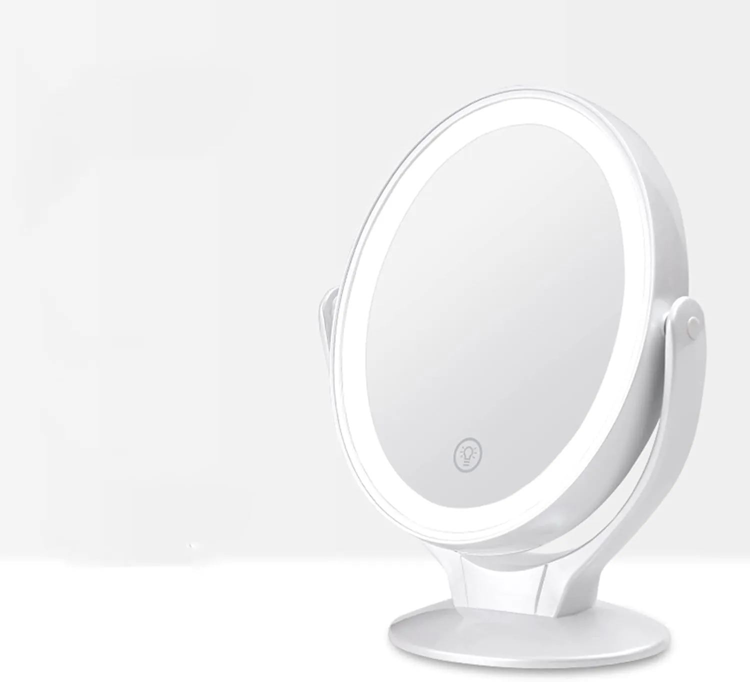 Desktop LED Makeup Mirror, Rotating Double Sided 1x 7X Magnifying-Mirror Touch Screen-Promise Dimming-Large Capacity Battery (Color : White)
