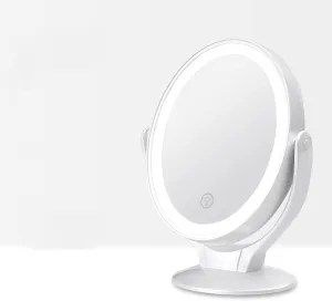 Desktop LED Makeup Mirror, Rotating Double Sided 1x 7X Magnifying-Mirror Touch Screen-Promise Dimming-Large Capacity Battery (Color : White)