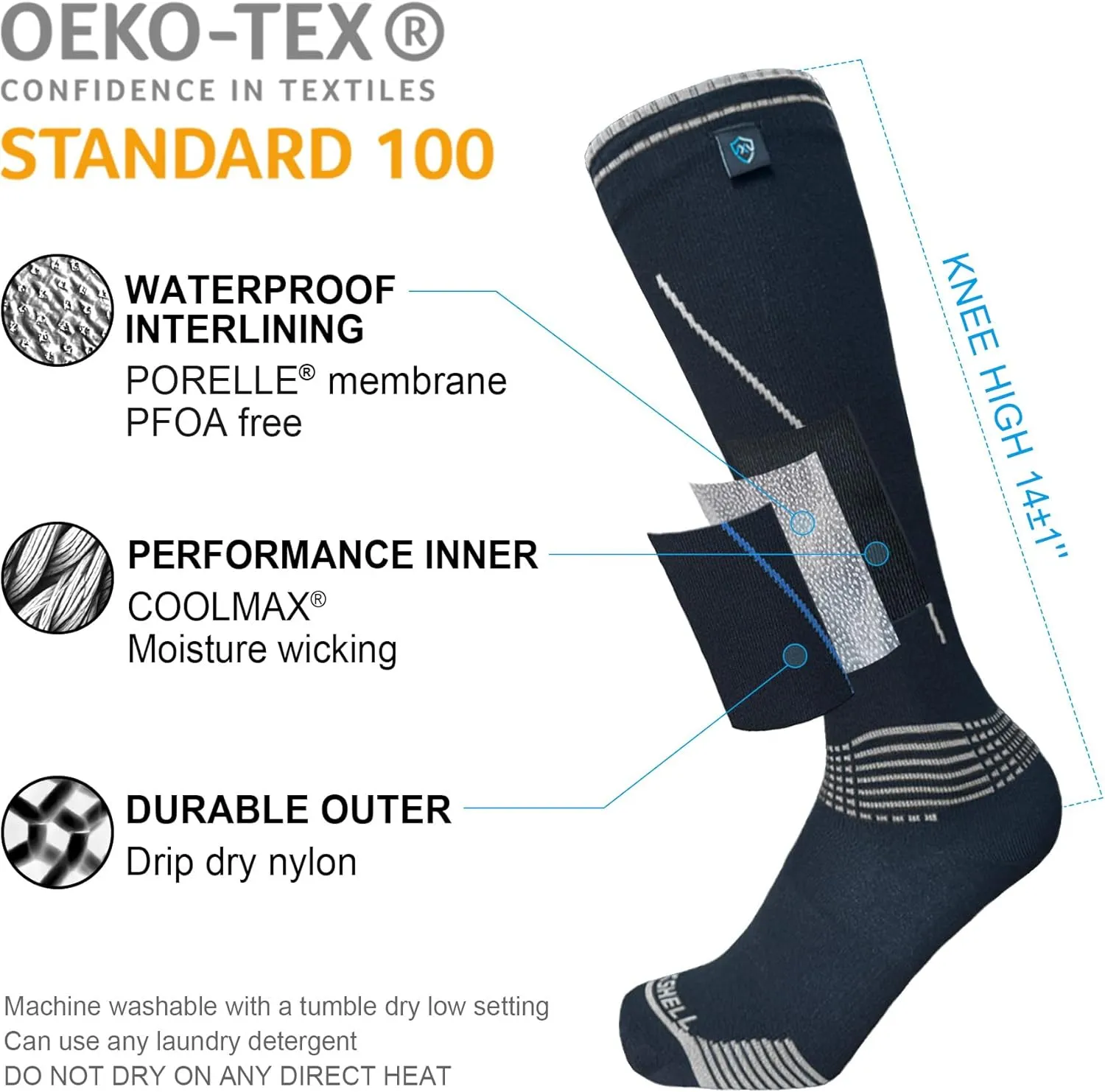 DexShell Waterproof Wading Socks Knee High For Men & Women Hiking Trail Running Outdoor Recreational Activities