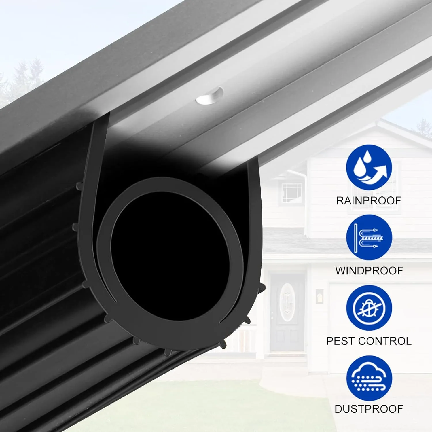 DGSL Garage Door Seals Bottom Rubber Weather Stripping Kit Seal Strip Replacement,Universal Weatherproof Threshold Buffering Sealing Rubber 5/16 inch T Ends, 3 3/4 Inch Width (10 Ft, Black)
