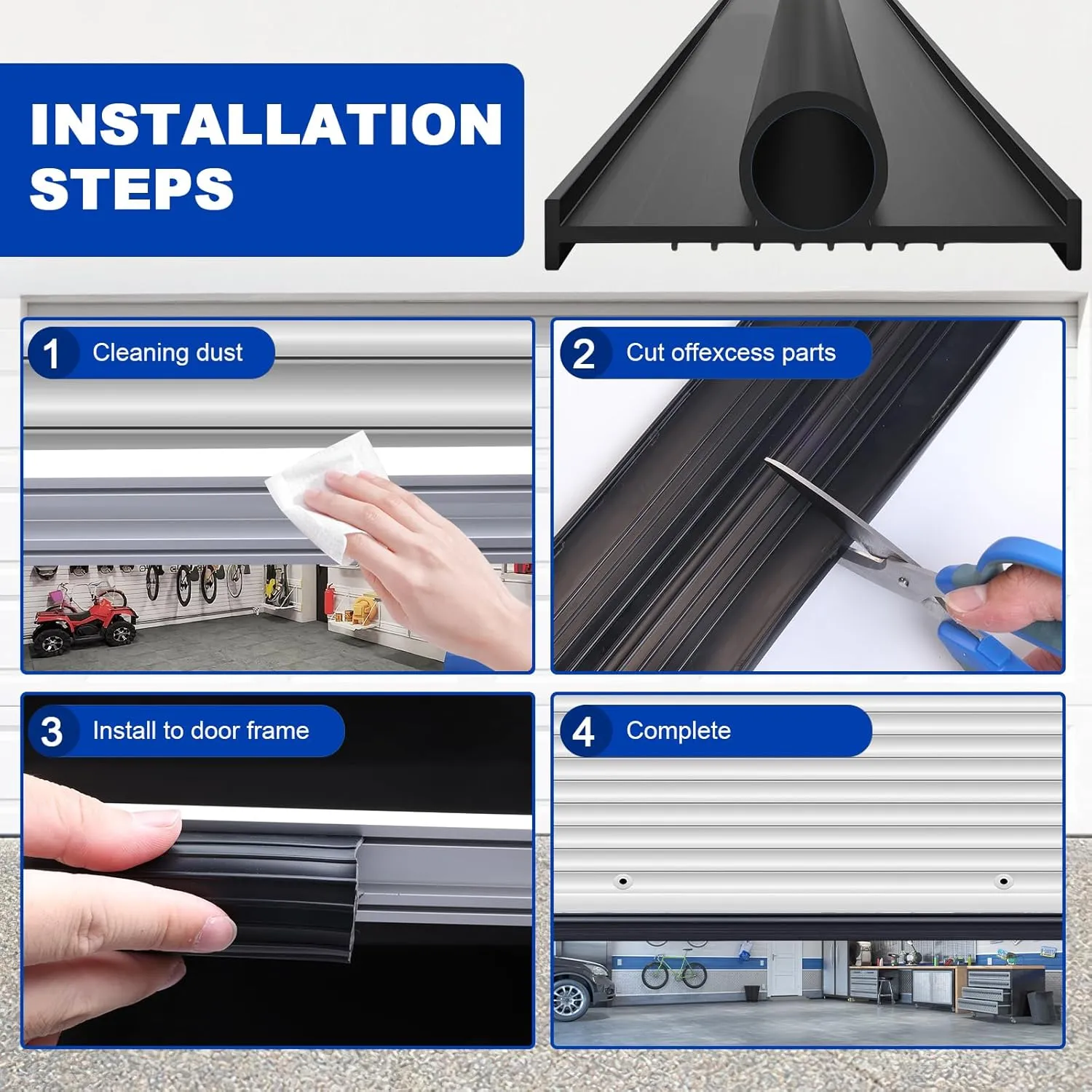 DGSL Garage Door Seals Bottom Rubber Weather Stripping Kit Seal Strip Replacement,Universal Weatherproof Threshold Buffering Sealing Rubber 5/16 inch T Ends, 3 3/4 Inch Width (10 Ft, Black)