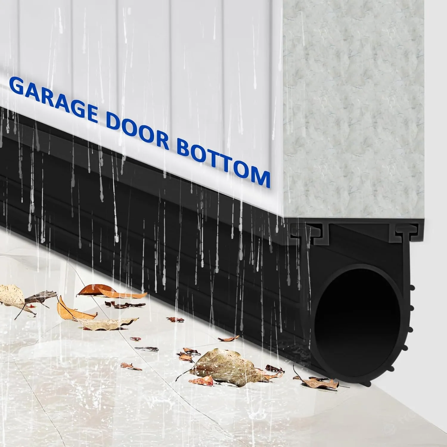 DGSL Garage Door Seals Bottom Rubber Weather Stripping Kit Seal Strip Replacement,Universal Weatherproof Threshold Buffering Sealing Rubber 5/16 inch T Ends, 3 3/4 Inch Width (10 Ft, Black)