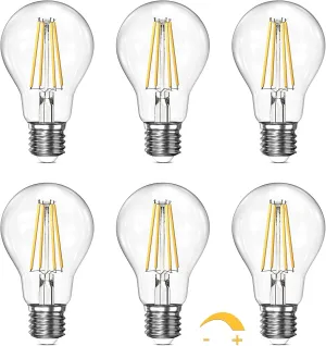 Dimmable A19 Clear LED Light Bulbs 60W Equivalent, 6W, 2700K Soft Warm Light for Table Lamp Floor Lamp Bathroom Vanity Outdoor Wall Light Fixture, CRI85 , 750LM, E26 Base, 6Packs