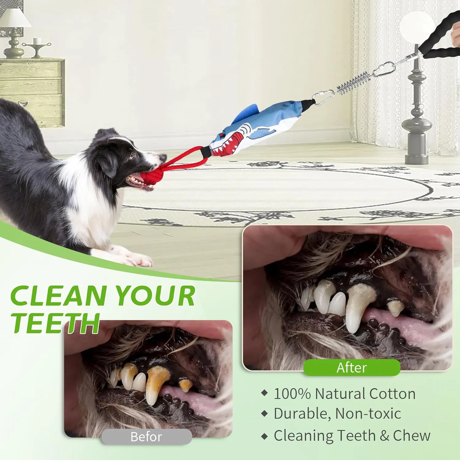 Dog Tug of War Toy for Small to Medium Dogs - Sturdy and Durable Cotton Rope with Non-Slip Handle, Safe Chew Toy for Indoor/Outdoor Play for Puppies, 100% Cotton Teeth Cleaning