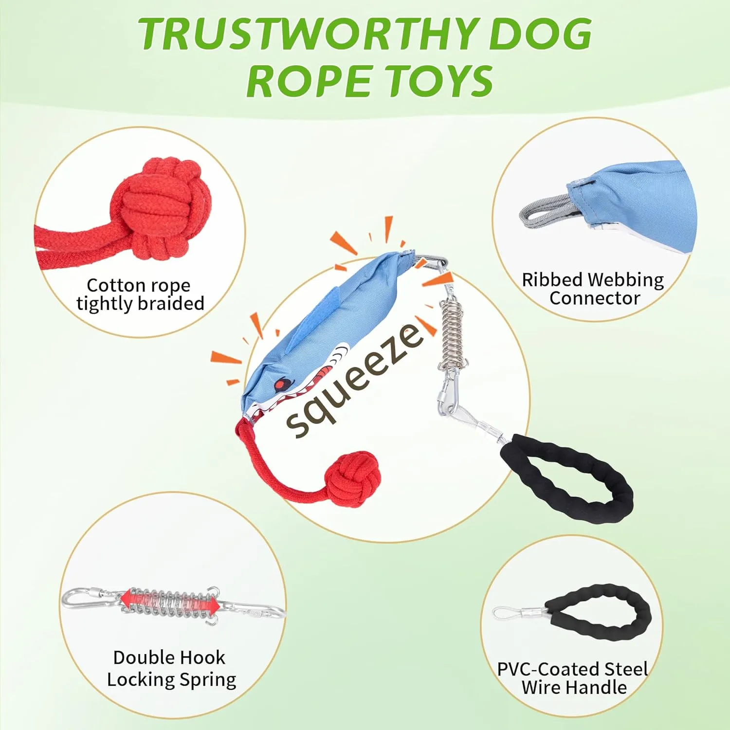 Dog Tug of War Toy for Small to Medium Dogs - Sturdy and Durable Cotton Rope with Non-Slip Handle, Safe Chew Toy for Indoor/Outdoor Play for Puppies, 100% Cotton Teeth Cleaning