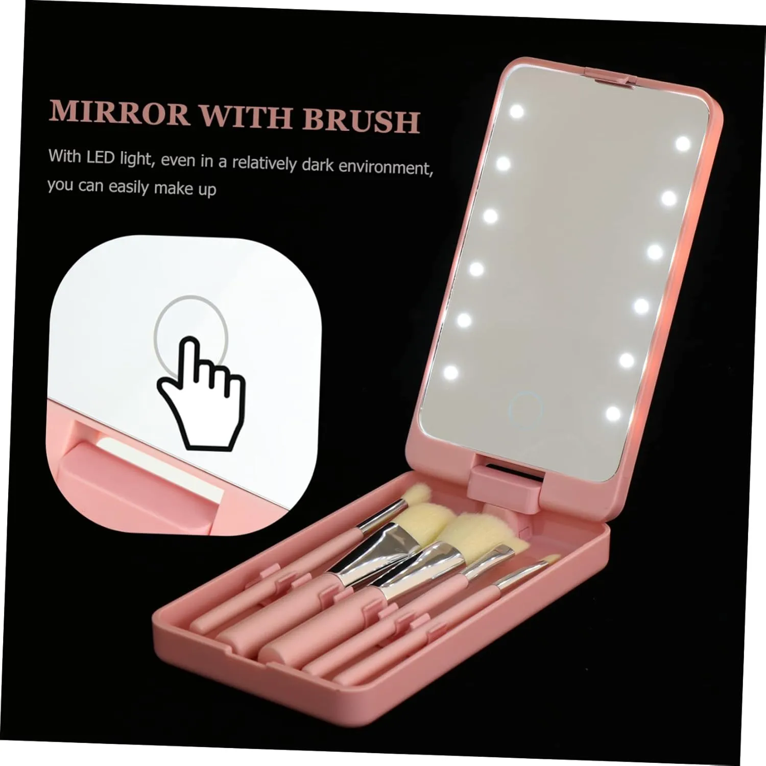 DOITOOL 5pcs Led Lighted Folding Travel Makeup Mirror with Brush Storage Compact Vanity Mirror for Convenient Eye Makeup Portable and Chic Design