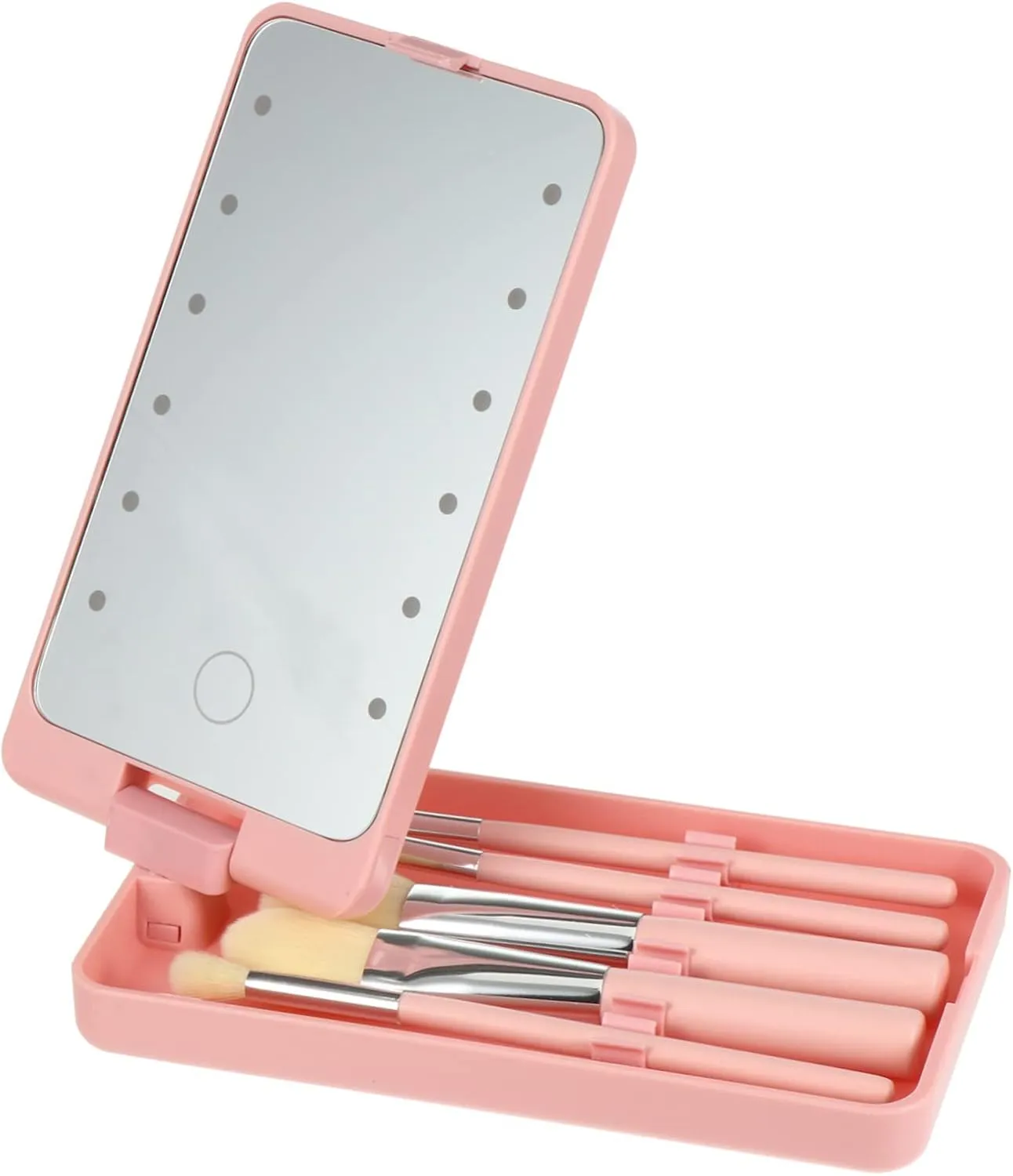 DOITOOL 5pcs Led Lighted Folding Travel Makeup Mirror with Brush Storage Compact Vanity Mirror for Convenient Eye Makeup Portable and Chic Design