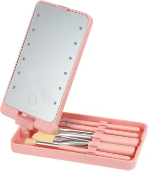 DOITOOL 5pcs Led Lighted Folding Travel Makeup Mirror with Brush Storage Compact Vanity Mirror for Convenient Eye Makeup Portable and Chic Design