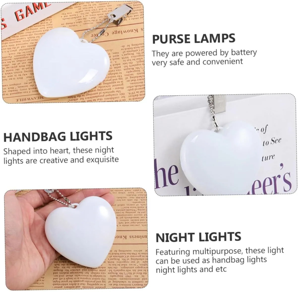 DOITOOL 8 Pcs Heart Night Light Purse for Girls All Heart Table Light Purse Lamps Handbag Heart-Shaped 3D