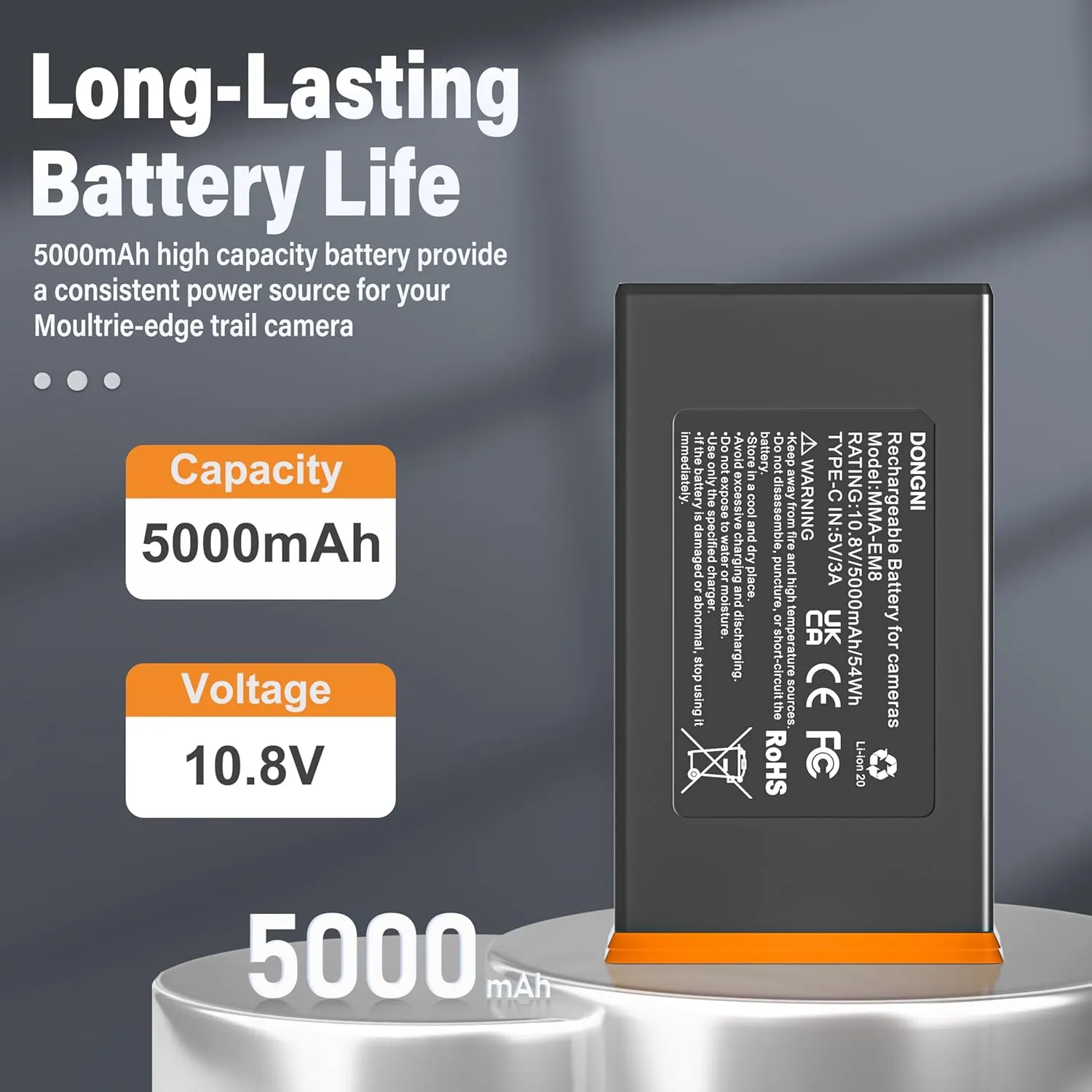 DONGNI for Moultrie Edge Battery Pack, 2Pcs 5000mAh Power Mag Rechargeable Lithium Battery for Moultrie Edge, Edge 2, Edge Pro, Edge 2 Pro Trail Camera, Including Type-c Cable