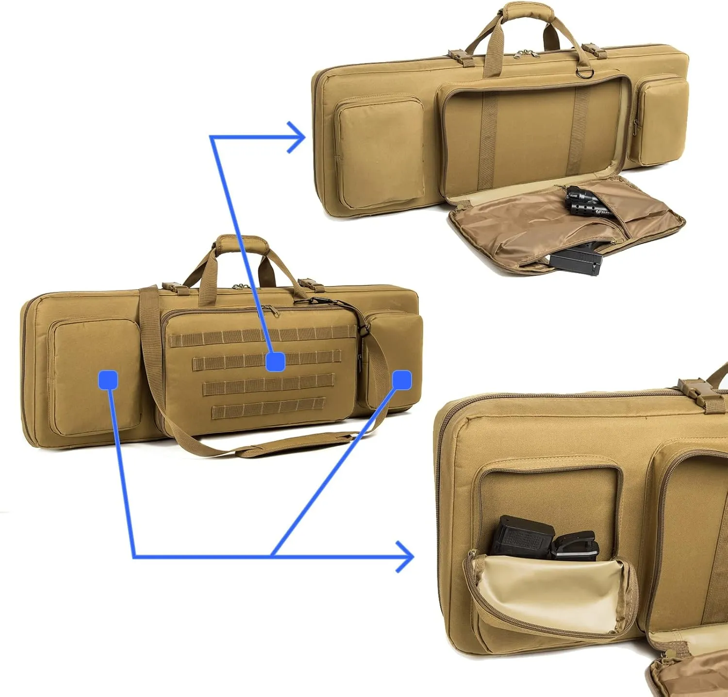 Double Long Rifle Case Pistol Gun Bag with Bullet Shoulder Strap Carrying Handgun R ifle Case for Hunting Shooting
