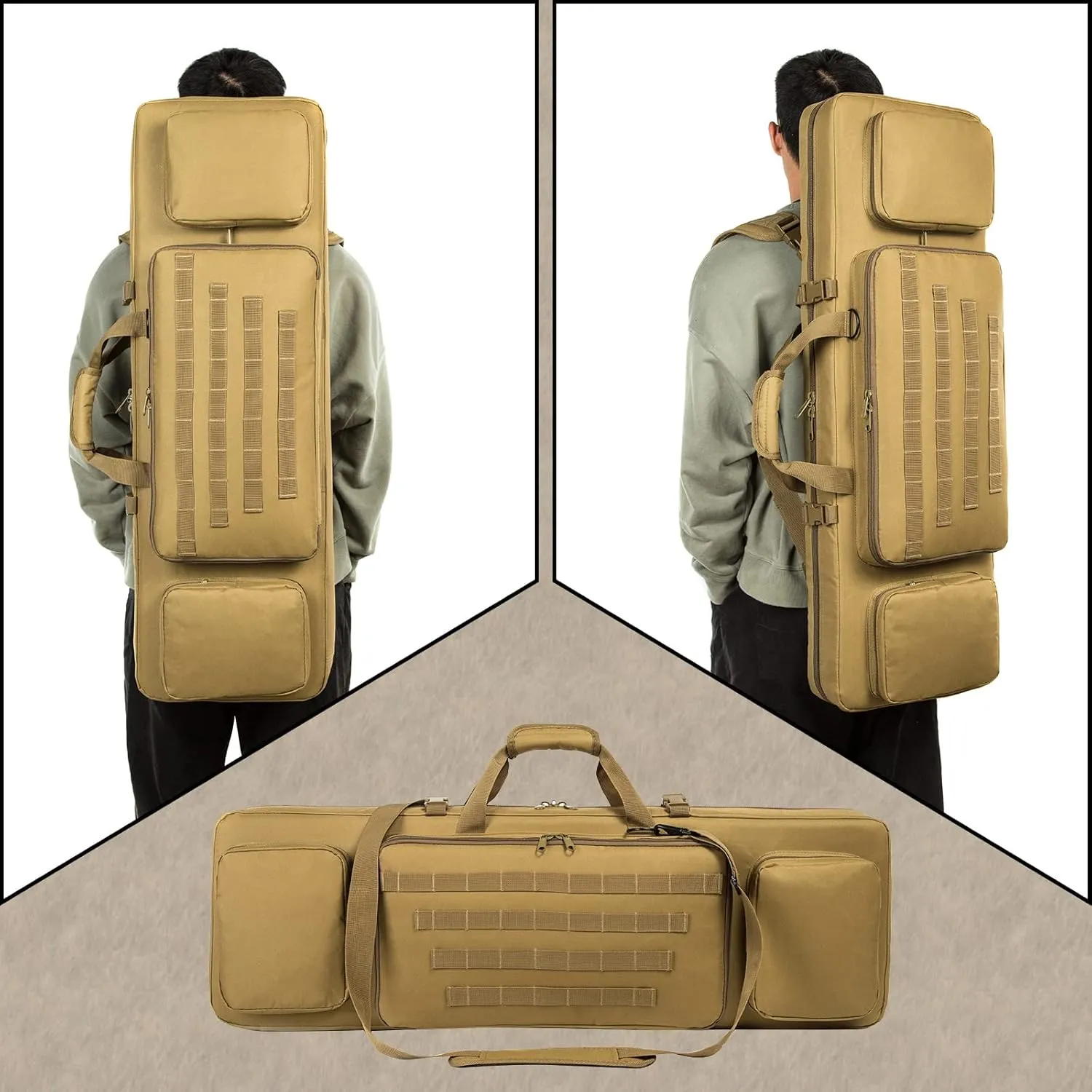 Double Long Rifle Case Pistol Gun Bag with Bullet Shoulder Strap Carrying Handgun R ifle Case for Hunting Shooting