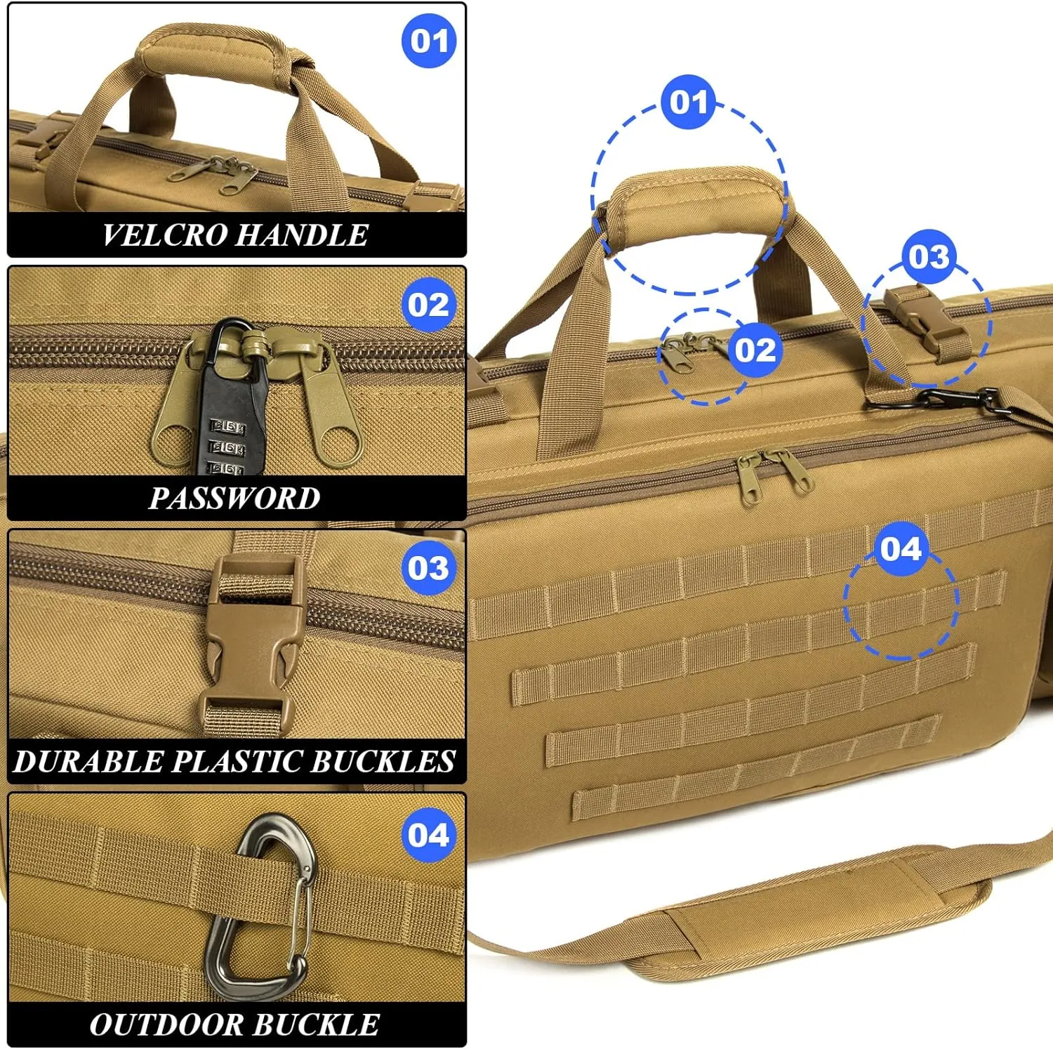 Double Long Rifle Case Pistol Gun Bag with Bullet Shoulder Strap Carrying Handgun R ifle Case for Hunting Shooting