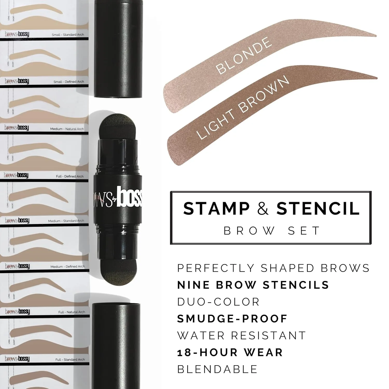 Dual-Color Eyebrow Stamp Stencil Kit with 9 Reusable Eyebrow Stencils for Professional Brow Stamping Shaping Kit and Instant Long Lasting Filling and Waterproof Tinting Definer