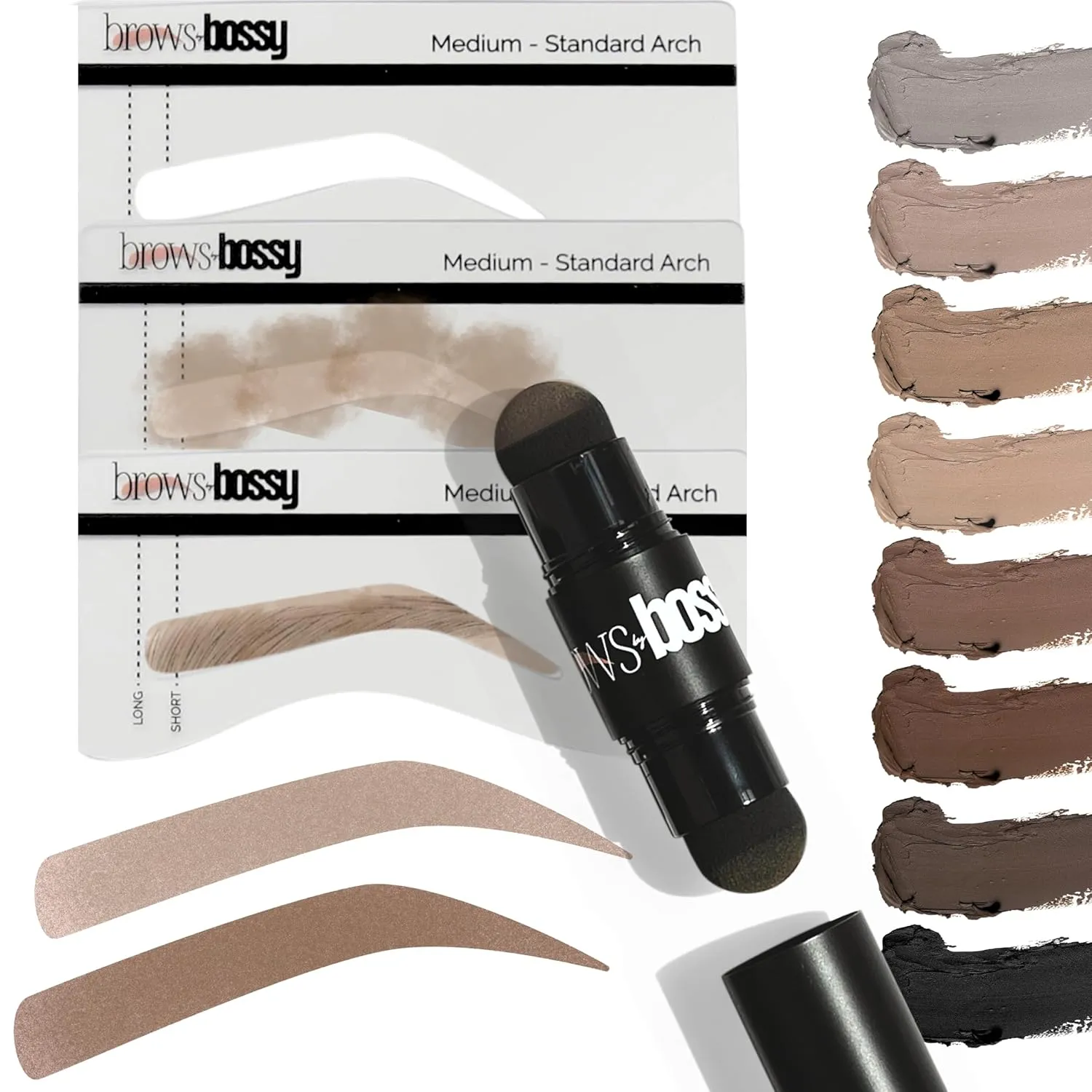 Dual-Color Eyebrow Stamp Stencil Kit with 9 Reusable Eyebrow Stencils for Professional Brow Stamping Shaping Kit and Instant Long Lasting Filling and Waterproof Tinting Definer