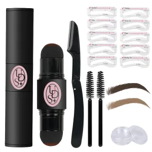 Dual-Ended Unidollss Eyebrow Stamp Stencil Kit for Women,Waterproof Eye brow Stamp Powder, Natural Fill, Define & Shape Brows - Sweatproof Eyebrow Stencils (Dark Brown & Light Brown)
