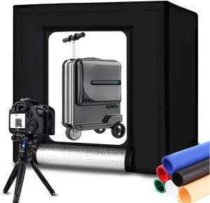 DUCLUS Portable Photo Studio Box 24" x 24", Adjustable Light Box with 120pcs SMD LED Beads, Photo Shooting Tent with White Light and 6 Color Background