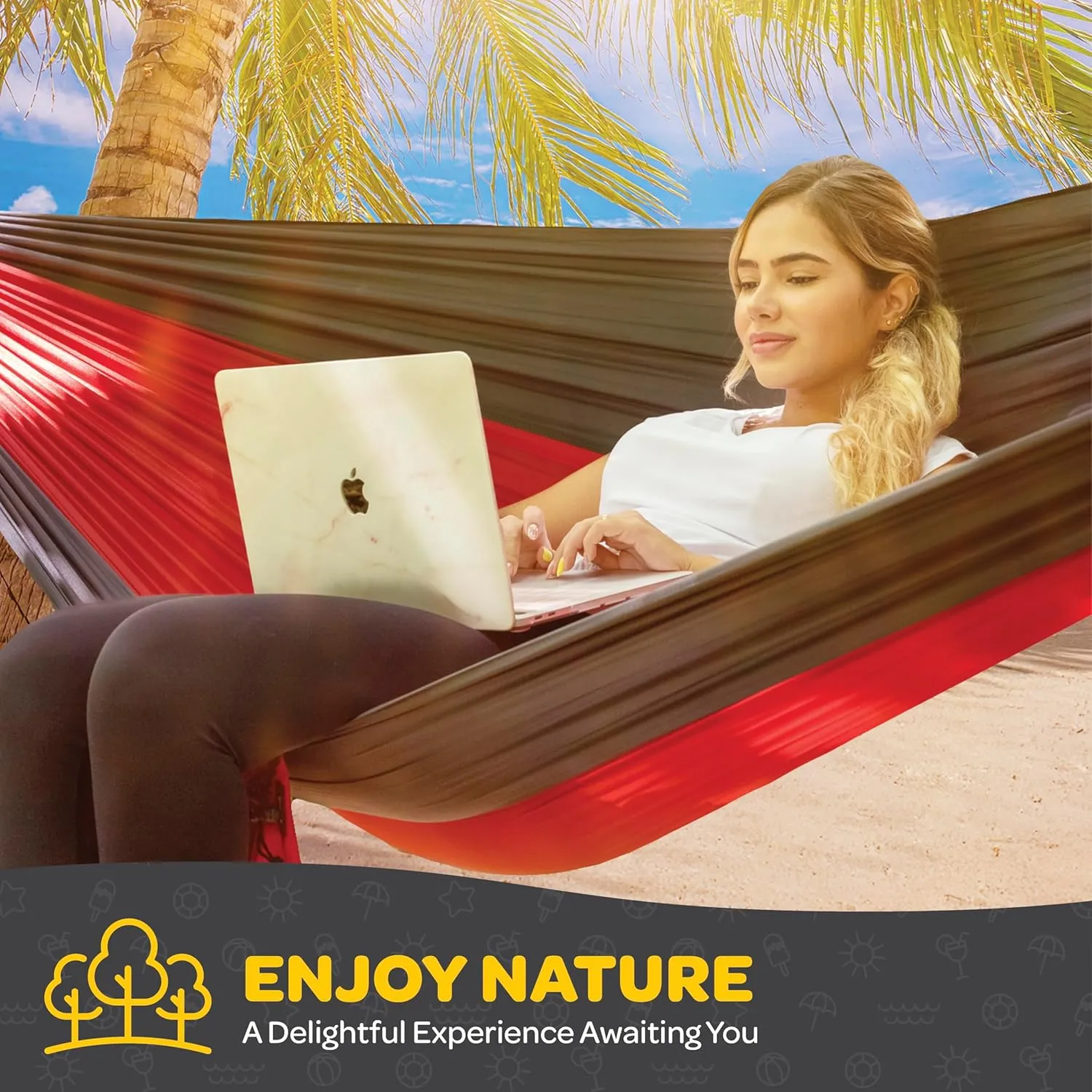 Durable Hammock 500 lb Capacity, Nylon Camping Hammock Chair - Double or Single Sizes w/Tree Straps and Attached Carry Bag - Portable for Travel/Backpacking/Beach/Backyard (Large, Red & Dark Grey)
