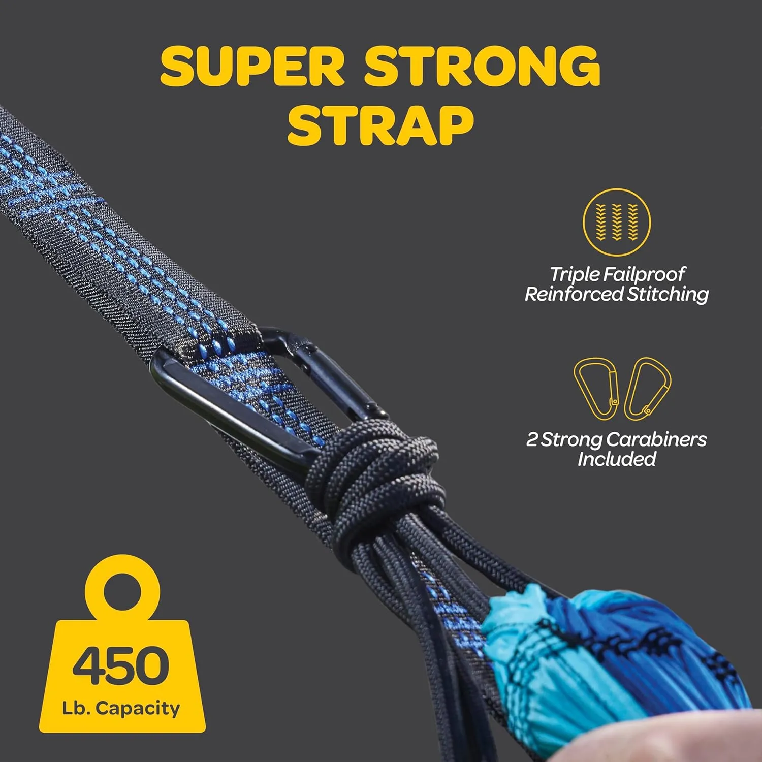 Durable Hammock 500 lb Capacity, Nylon Camping Hammock Chair - Double or Single Sizes w/Tree Straps and Attached Carry Bag - Portable for Travel/Backpacking/Beach/Backyard (Large, Red & Dark Grey)