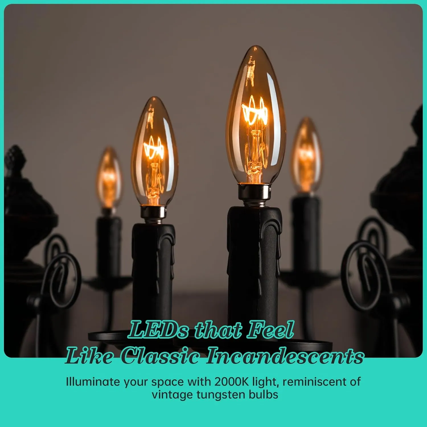 E12 Candelabra Light Bulbs 20W 25W Replacement, Super Thin Filament E12 LED Light Bulbs Dimmable, Chandelier Candle Light Bulb 2000K Soft Warm, Amber Candelabra Type B Light Bulb