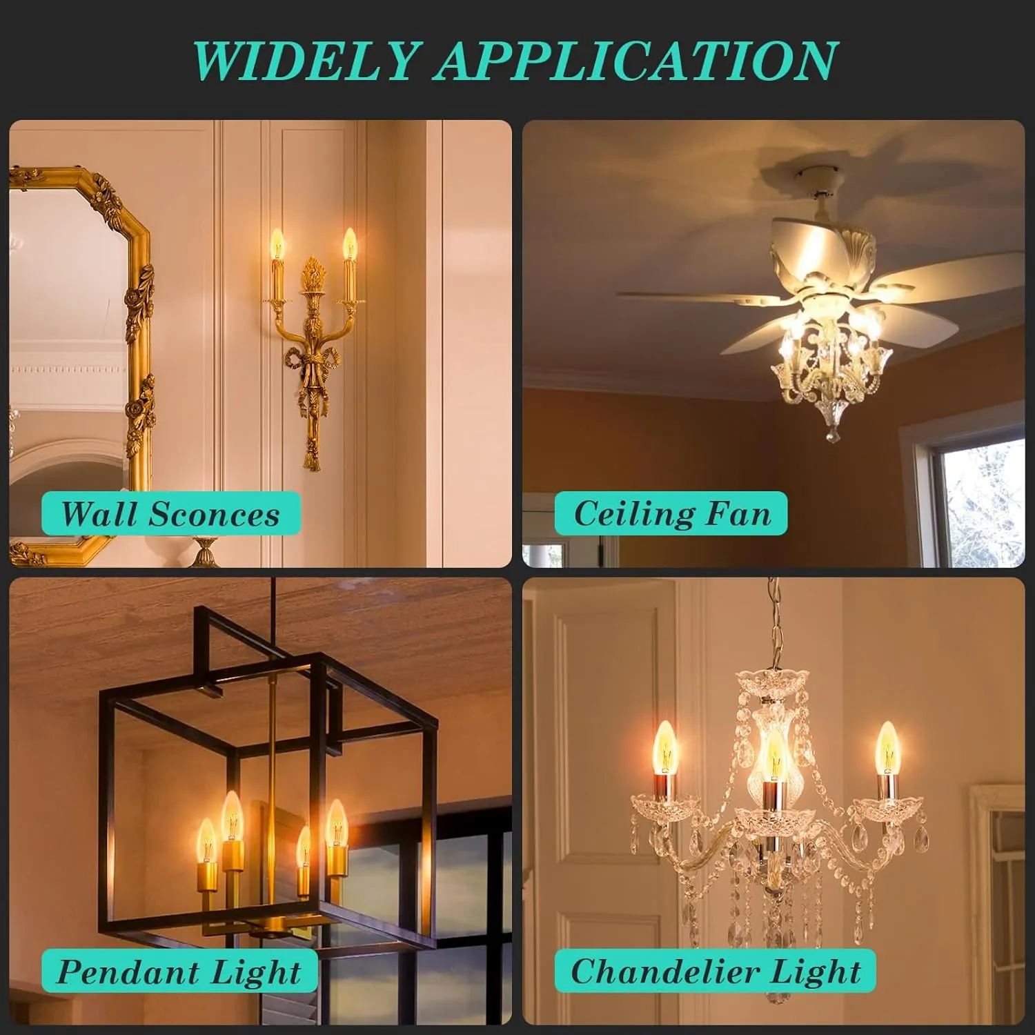 E12 Candelabra Light Bulbs 20W 25W Replacement, Super Thin Filament E12 LED Light Bulbs Dimmable, Chandelier Candle Light Bulb 2000K Soft Warm, Amber Candelabra Type B Light Bulb