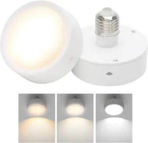E26 Base Battery Operated Light Bulb, 2 Pack Battery Powered Light Bulbs, Battery Light Bulb, Light Bulbs, LED Puck Lights for Wall Sconce, Lamp