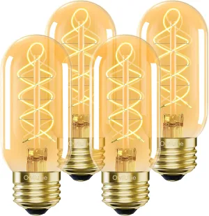 E26 LED Bulb 4W Equivalent E26 Bulb 40 watt,Vintage Edison Bulbs,Warm White 2200K Amber E26 Edison Bulb dimmable,Tubular T14 T45 LED Light Bulb,AC120V,300lm,CR90 ,Glass,Pack of 4