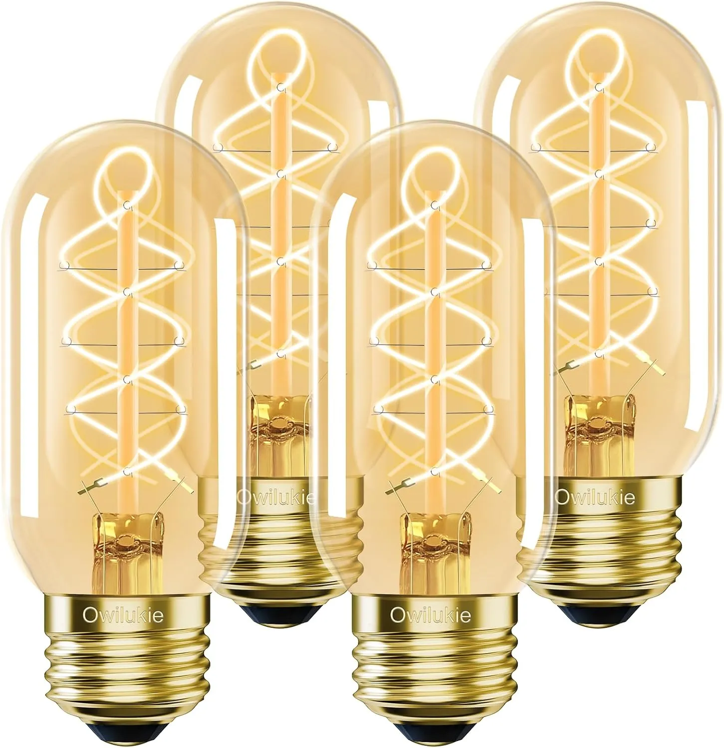 E26 LED Bulb 6W Equivalent E26 Bulb 60 watt, Vintage Edison Bulbs, Warm White 2700K Amber E26 Edison Bulb dimmable,Tubular T14 T45 LED Light Bulb, AC120V,500lm,CR90 ,Glass,Pack of 4