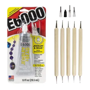 E6000 Jewelry and Bead Adhesive Bundle: Includes 4 Precision Applicator Tips and a Set of 5 Nail Dotting Tools - Double-Headed with Various Sizes for Optimal Transfer and Application